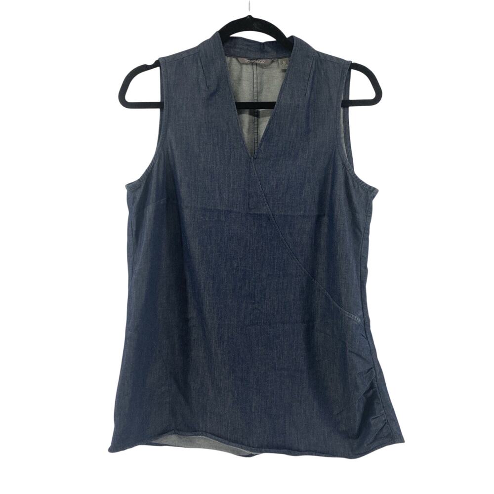 Toad & Co Women Blue Sleeveless Denim Top M Wayfarer Shirt Organic Cotton Blend